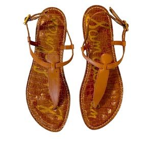 Sam Edelman Gigi Thong T-Strap Sandal Leather Cognac Women’s’ 8.5